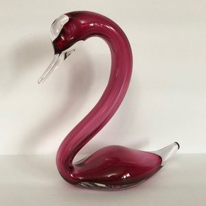 Rossi Cranberry Glass Blown Swan